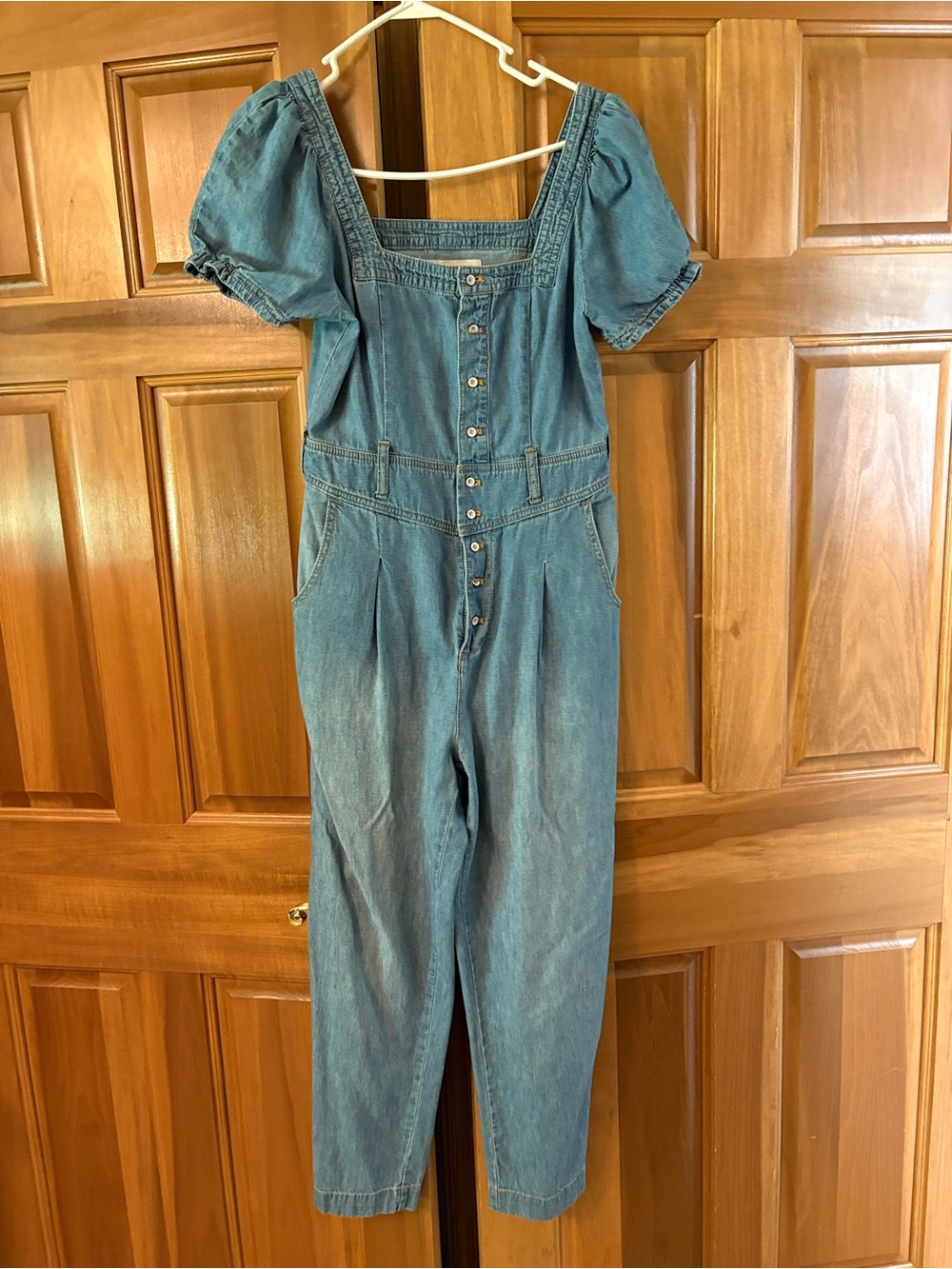 Pilcro and the Letterpress -Blue Denim Puff-Sleeve Overalls